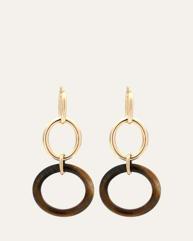 18K Yellow Gold Large Tigers Eye Stella Earrings